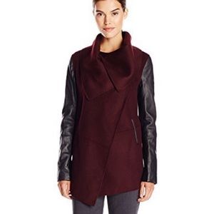 Mackage Vane Leather Sleeve Pea Coat Bordeaux